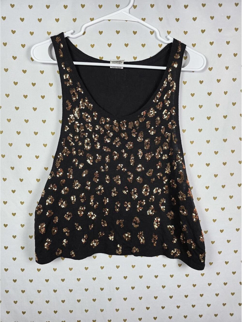 Victorias Secret PINK RARE FASHION SHOW BLING Gold CHEETAH LEOPARD Tank Top SM